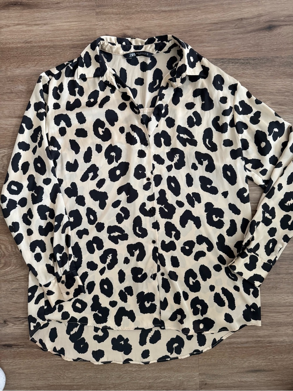 Zara Black & Cream Leopard Print Button-Down Shirt